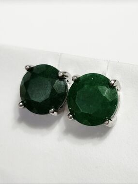 4.00ct Emerald Solitaire Sterling Silver Stud Earrings NEW